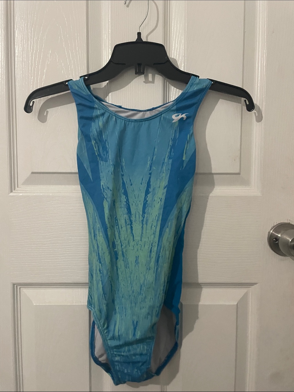 GK Blue and Green Performance gymnastics leotard